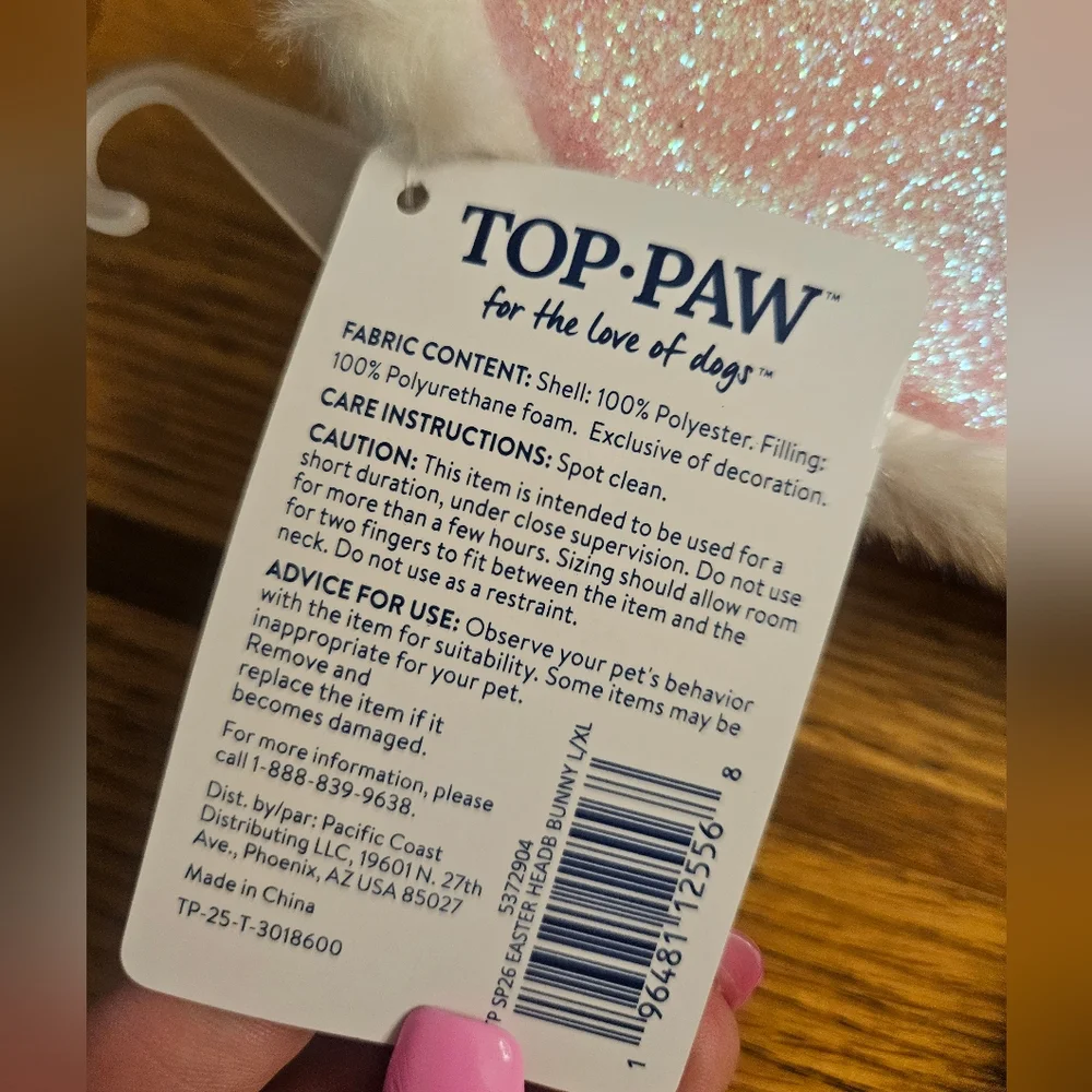 NWT Top Paw Pink & White Bunny Ears Headband Dog Accessory Size L/XL Adjustable